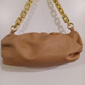Prime Chunky Chain Faux Leather Beige Pouch Bag
